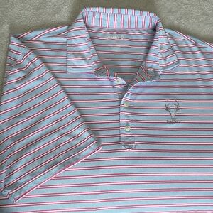 johnnie-O Sky Blue and Pink Striped Polo